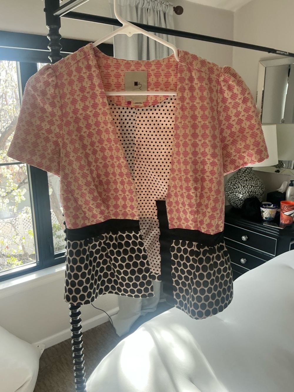 elevenses Pink and Black Mixed-Print Short Sleeve Cardigan